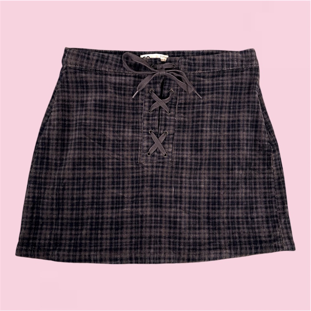 SO Black Plaid Mini Skirt with Lace-Up Front